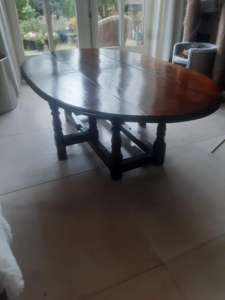 Antieke Teakhouten Engelse hangoortafel salontafel, Ophalen, Gebruikt, 100 tot 150 cm, Teakhout