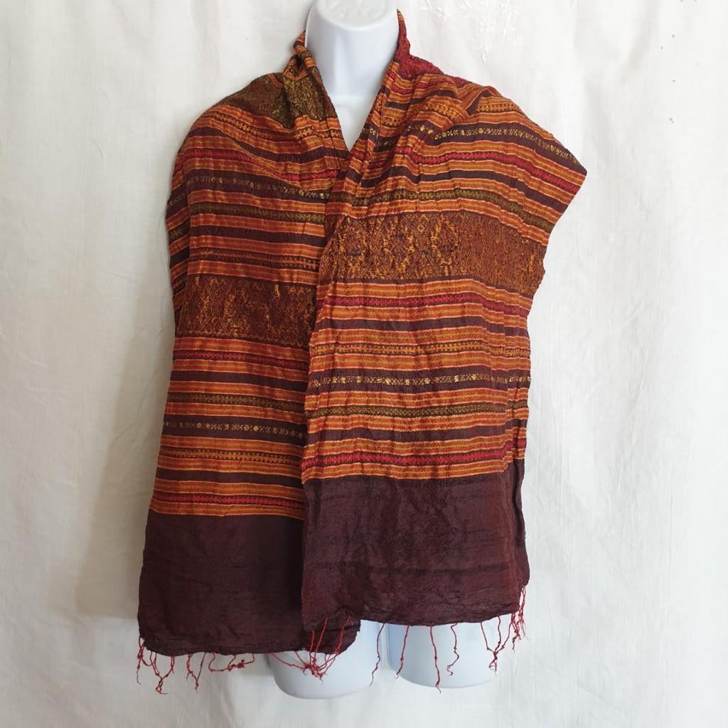 Mooie sjaal, oranje-rood-bruin 160x40, Kleding | Dames, Mutsen, Sjaals en Handschoenen, Zo goed als nieuw, Sjaal, Maat 38/40 (M)