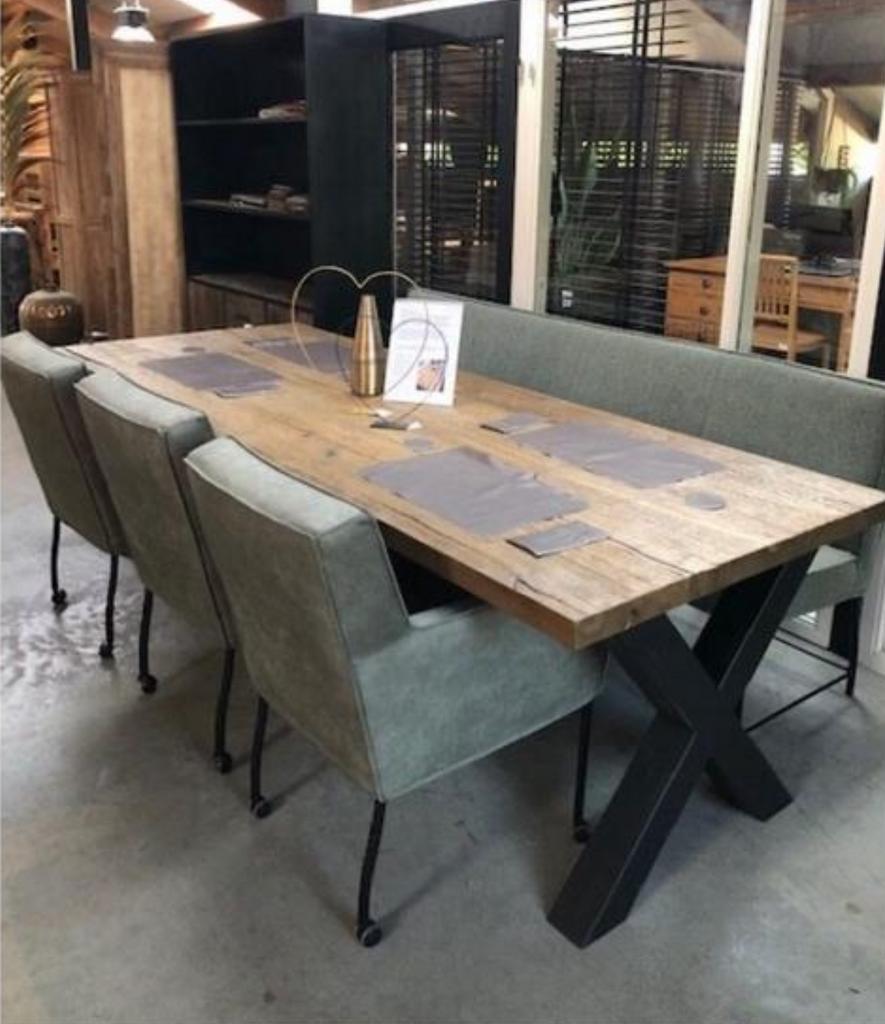 Tafel oud eiken Showroommodel, Ophalen of Verzenden, Rechthoekig, 200 cm of meer, 50 tot 100 cm