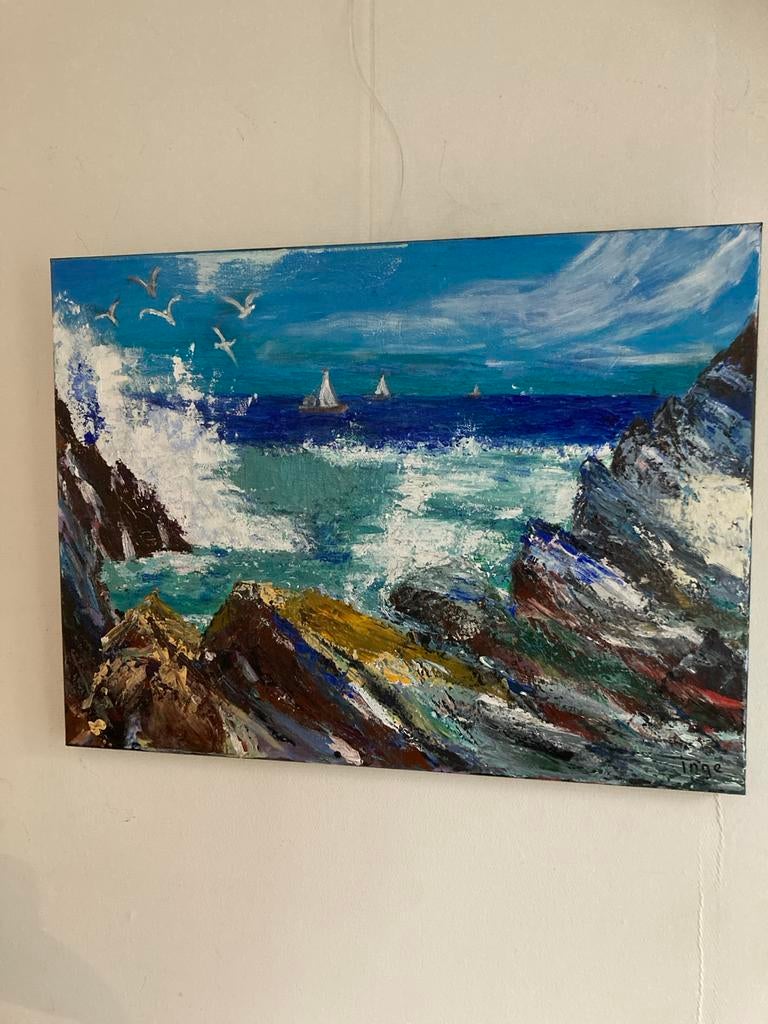 Zeegezicht met zeilboten en rotsen, Ophalen