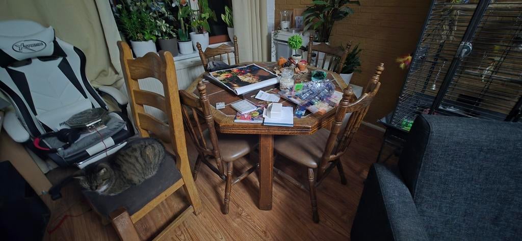 Eikenhouten Hexagon Tafel, Huis en Inrichting, Tafels | Eettafels, Gebruikt, 50 tot 100 cm, 50 tot 100 cm, Vier personen, Overige vormen