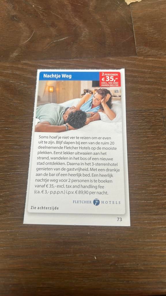 2 personen 35 euro bij fletcher hotels, Tickets en Kaartjes, Twee personen, Kortingsbon