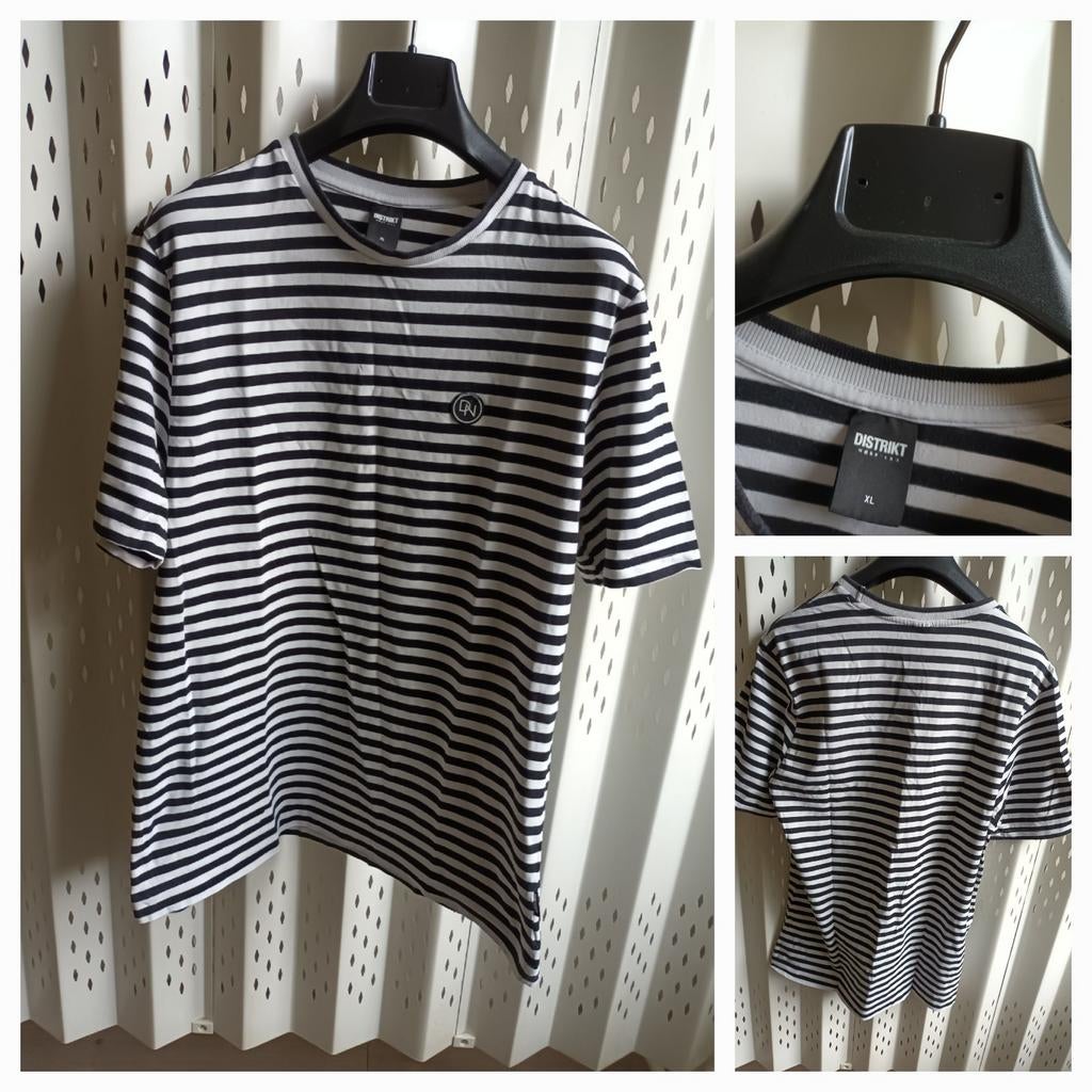 XL DISTRIKT NØRREBRO heren stripe tee zwart-wit, Verzenden, Zo goed als nieuw, Maat 56/58 (XL), Zwart