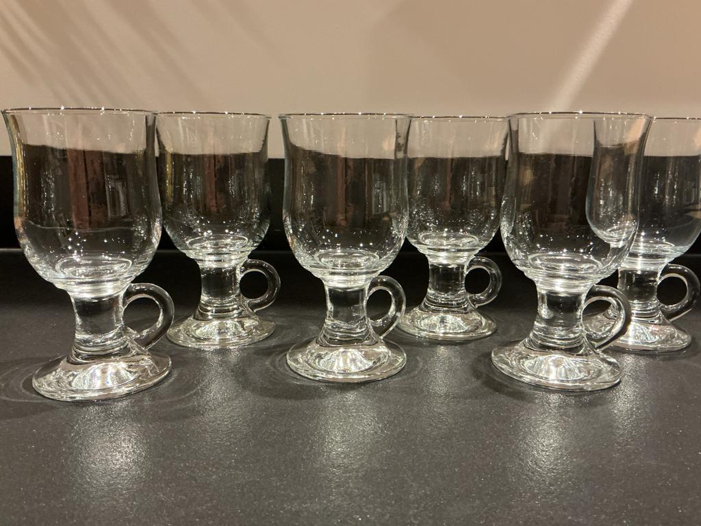6 Irish Coffee / Latte Macchiato Glazen met Oor, Ophalen of Verzenden, Gebruikt, Overige typen