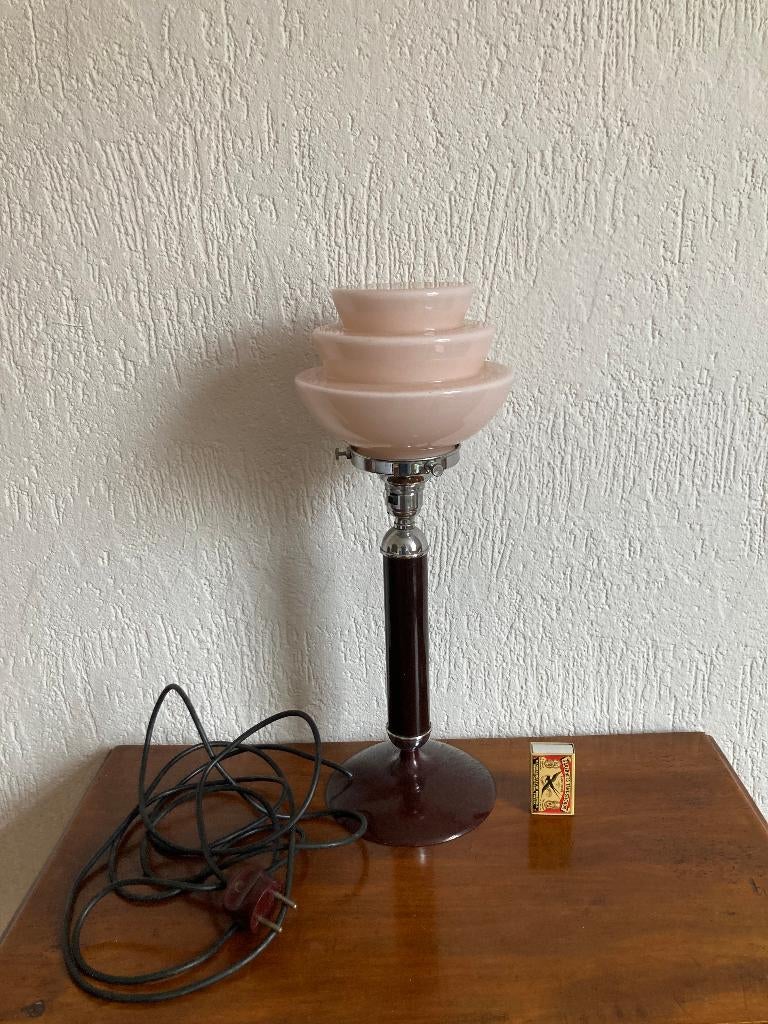 Design tafellampje met roze pastelroze melkglas pastel glas, Ophalen of Verzenden, Zo goed als nieuw, Glas, Minder dan 50 cm