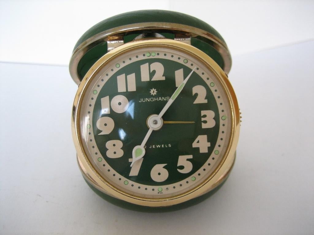 Jewelled travel alarm clock, by Junghans Germany 2x, Ophalen of Verzenden, Gebruikt, Wekker of Tafelklok
