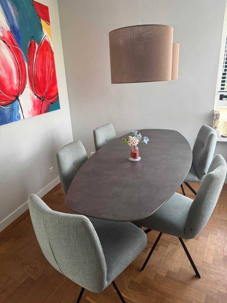 Thor eetkamertafel deens ovaal 200x90 antraciet, Ophalen, 50 tot 100 cm, Zo goed als nieuw, Vijf personen of meer