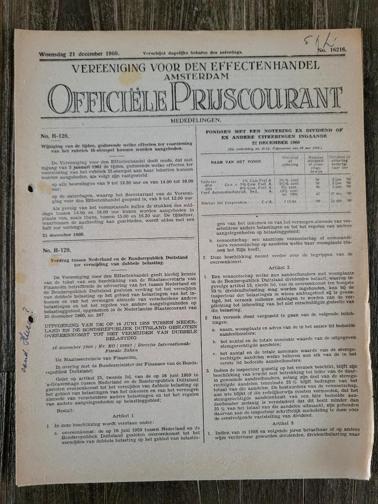 Officiele Prijscourant 21 december 1960, Ophalen of Verzenden, Gelezen, Krant