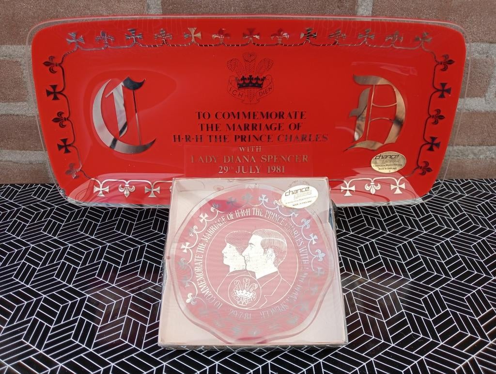 Glazen schaal trouwdag Charles en Diana 29-7-81, Verzamelen, Ophalen, Zo goed als nieuw