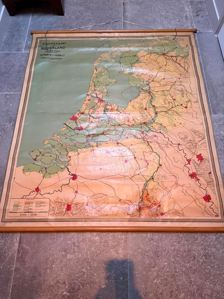 Oude schoolkaart Nederland - G. Prop, W.J. Thieme & Cie, Boeken, Atlassen en Landkaarten, Landkaart, 1800 tot 2000, Nederland