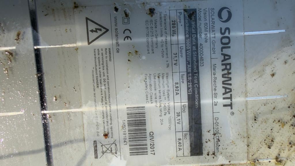 Zonnepanelen Solarwatt Vision M-sytle, Doe-het-zelf en Verbouw, Zonnepanelen en Toebehoren, Ophalen, Gebruikt, 200 wattpiek of meer