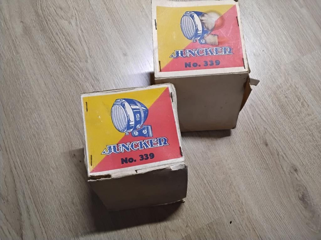 ZEER OUDE VERPAKKING JUNCKER SCHIJNWERPER, Ophalen of Verzenden