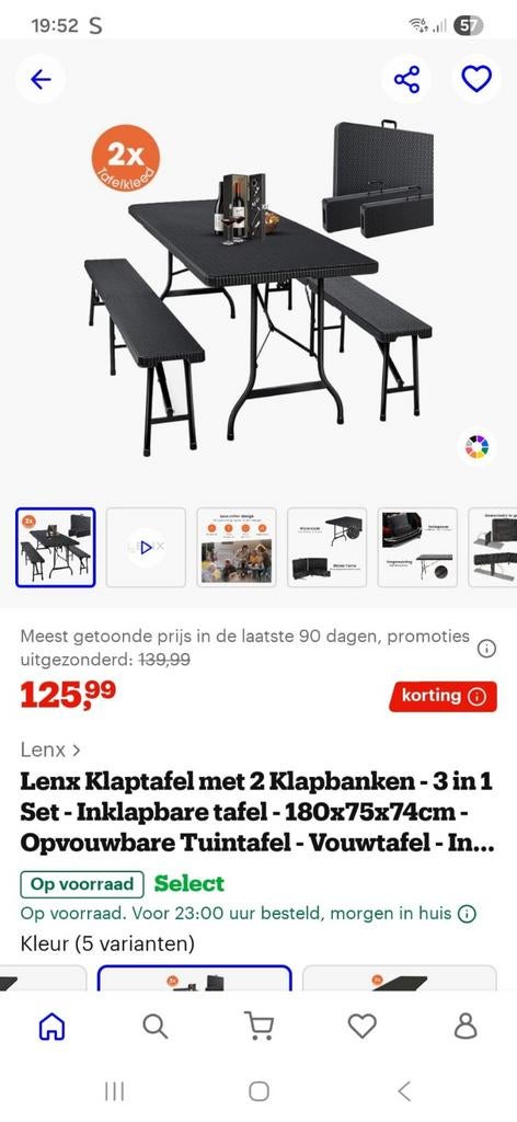 Opvouwbare tuintafelset 180 cm lang bij 75 cm breed., Ophalen, Zo goed als nieuw, Rechthoekig, Kunststof