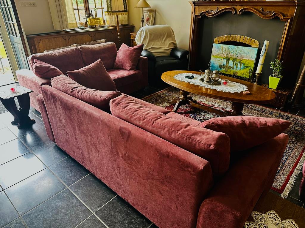 Comfortabele roze banken set - 2- en 3-zits, Ophalen, Gebruikt, Driepersoons, 75 tot 100 cm