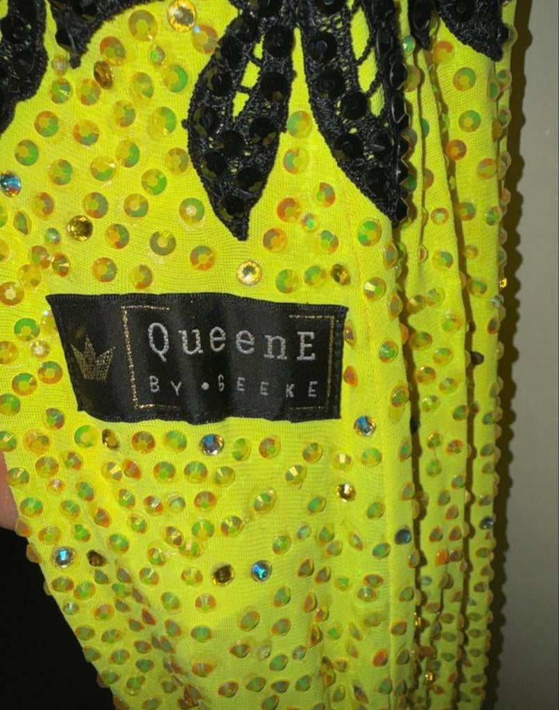 Neon Latin dansjurk met franjes, Overige typen, Geel, Ophalen of Verzenden, Maat 36 (S)