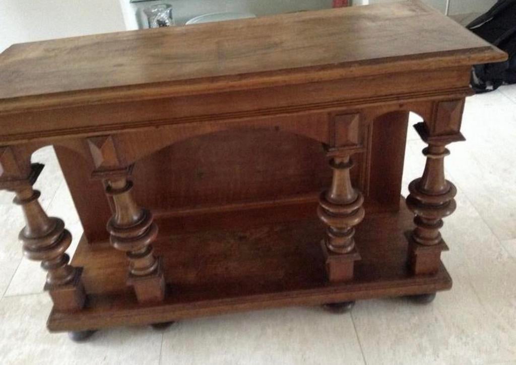 Antieke Houten Zuilen en Tafeltje van Hal spiegel, Antiek en Kunst, Ophalen