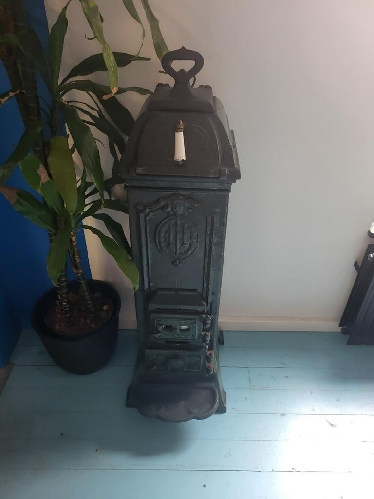 Art Nouveau Jugendstil emaille houtkachel jaren 1900 1920, Ophalen, Gebruikt, Hout, Houtkachel