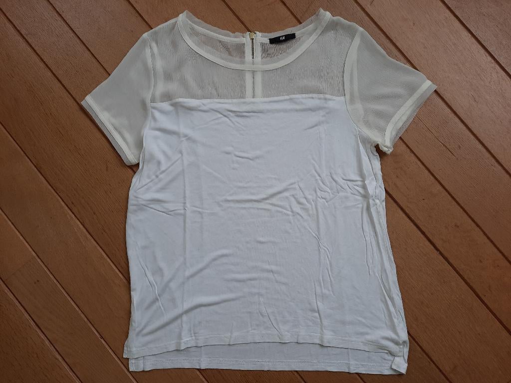 H&M shirt bloes beige met voile maat M, Kleding | Dames, T-shirts, Maat 38/40 (M), H&M, Beige, Ophalen of Verzenden