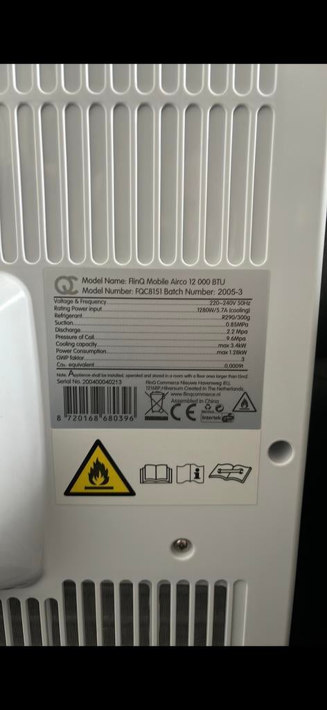 FlinQ Mobiele Airco 12000 BTU - Krachtige Koeling, Witgoed en Apparatuur, Airco's, Gebruikt, 3 snelheden of meer, Ophalen of Verzenden