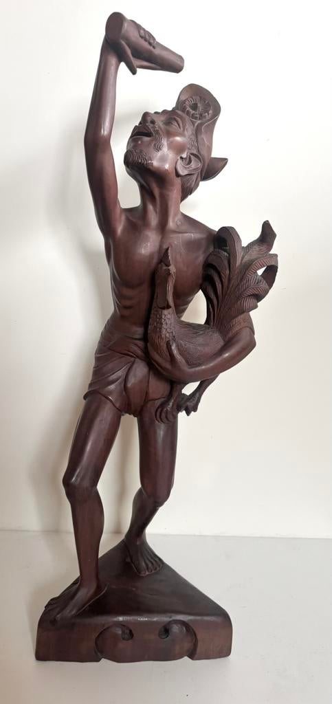 Prachtig beeld van een man met een vecht haan, Ophalen of Verzenden