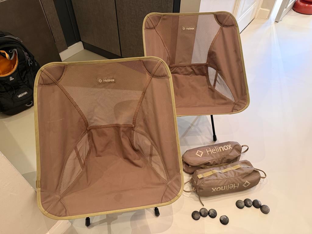 Twee Helinox campingstoelen met opbergzakken, Ophalen of Verzenden, Gebruikt, Campingstoel