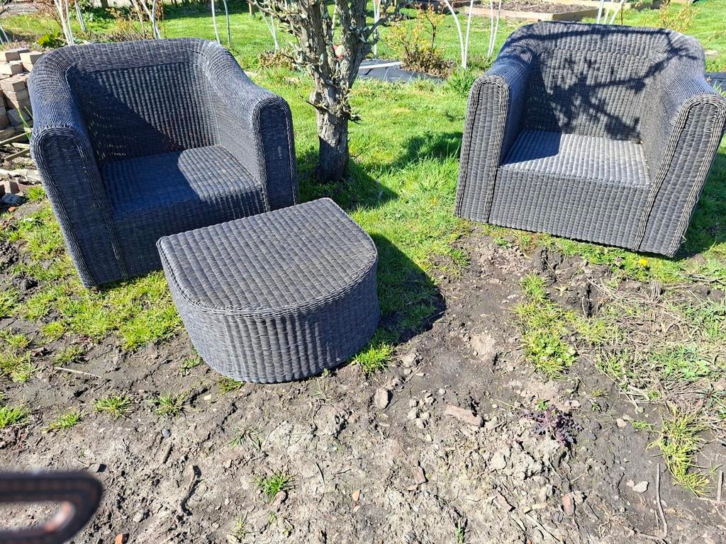 2 grote lounge stoelen Borek / lounge set antraciet wicker, Ophalen, Gebruikt, Wicker