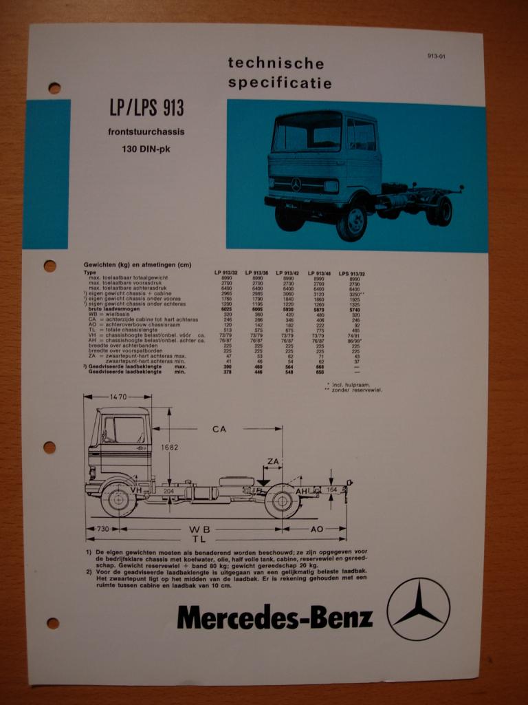 Mercedes LP LPS 913 Technische Specificatie Brochure 1976, Zo goed als nieuw, Mercedes-Benz, Mercedes, Ophalen of Verzenden