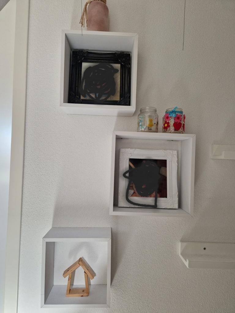 3 wandkubussen/ kubus wandplanken, wit, Minder dan 50 cm, Gebruikt, Ophalen of Verzenden, Minder dan 50 cm