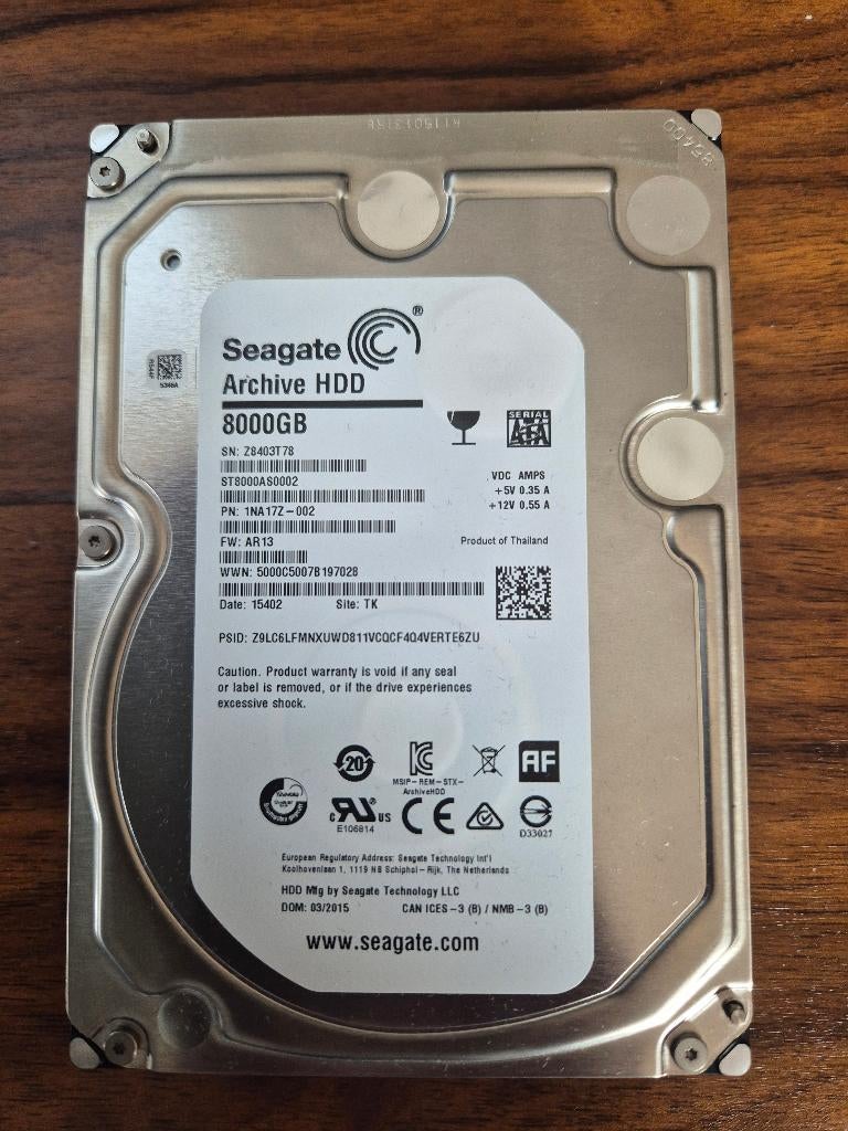 8TB HDD Sata (Seagate Archive HDD), Computers en Software, Harde schijven, Intern, Verzenden, Seagate, Desktop