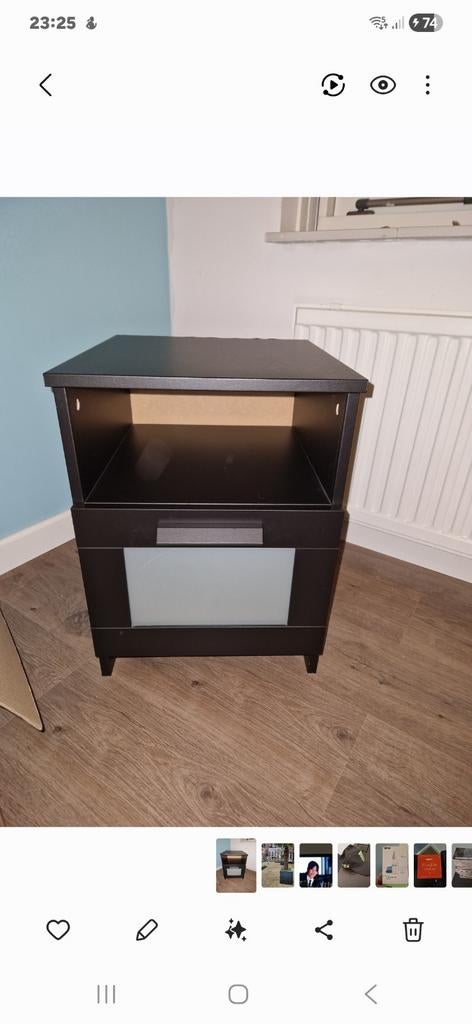 IKEA BRIMNES Nachtkastje - Zwart met lade en open vak, Huis en Inrichting, Slaapkamer | Nachtkastjes, Ophalen, Gebruikt, Minder dan 45 cm