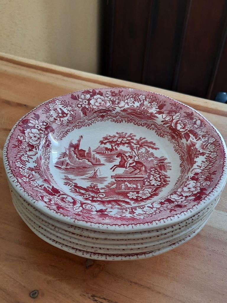 6 Petrus Regout Maastricht Statue diepe borden, Antiek en Kunst, Antiek | Servies los, Ophalen of Verzenden