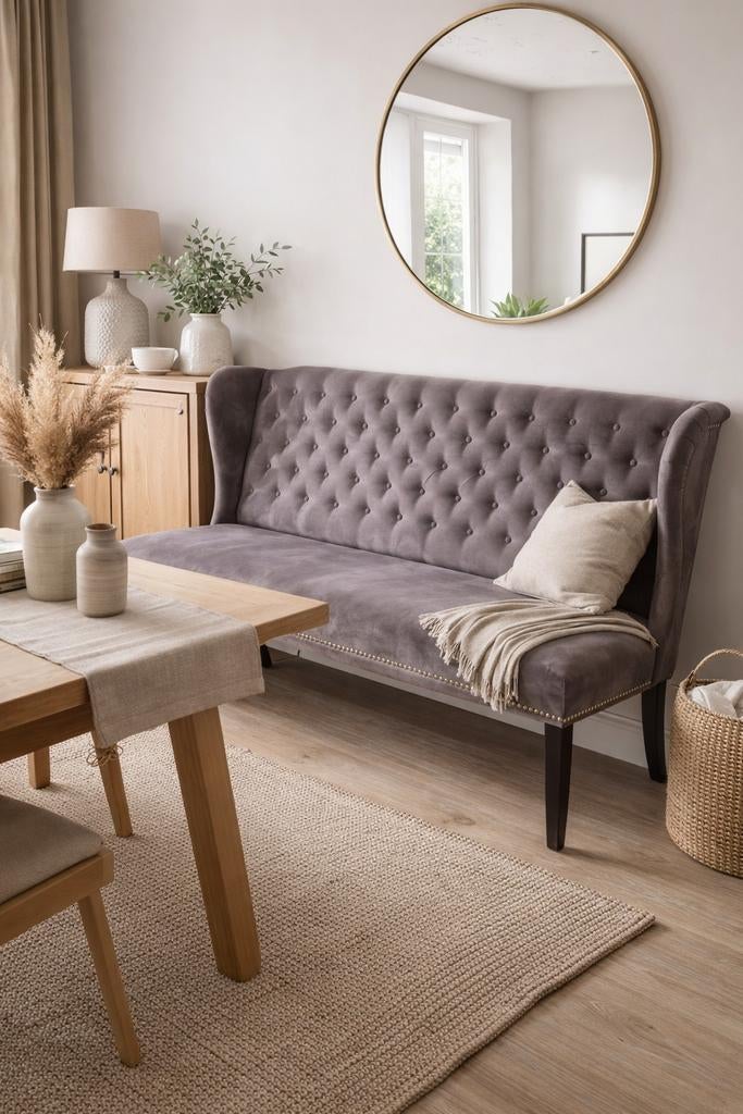 Luxe velvet eetkamerbank / zitbank – stijlvol & comfortabel, Ophalen, Bruin, Leer, Zo goed als nieuw