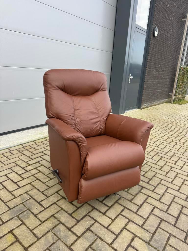 Bruine relax schommelstoel, Verzenden, Gebruikt, Leer, 75 tot 100 cm