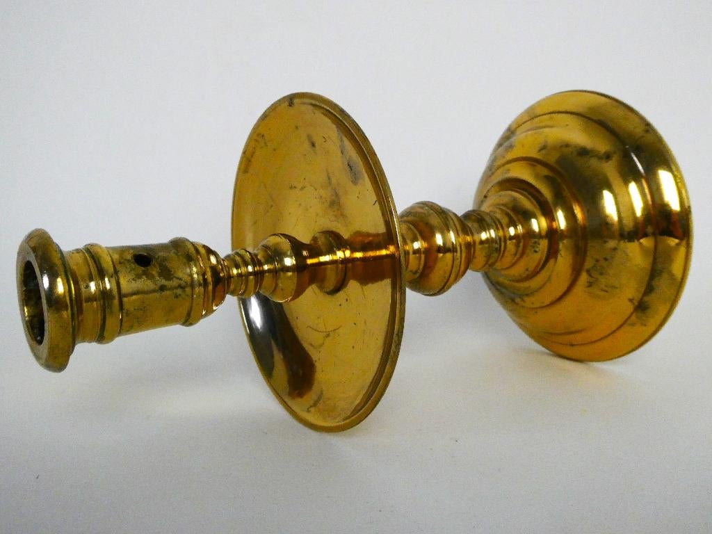 Hollandse messing kraagkandelaar kandelaar schijfkandelaar, Ophalen of Verzenden, Koper of Brons