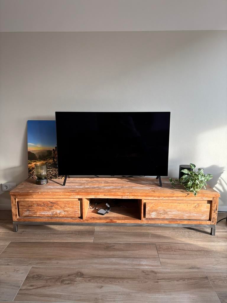 Tv meubel venetie 180 cm teak hout, Ophalen, 150 tot 200 cm, Zo goed als nieuw, Minder dan 100 cm