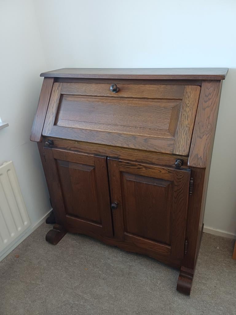 Antiek eikenhouten secretaire / bureau, Huis en Inrichting, Kasten | Secretaires, Ophalen, Gebruikt, Antiek, Klassiek