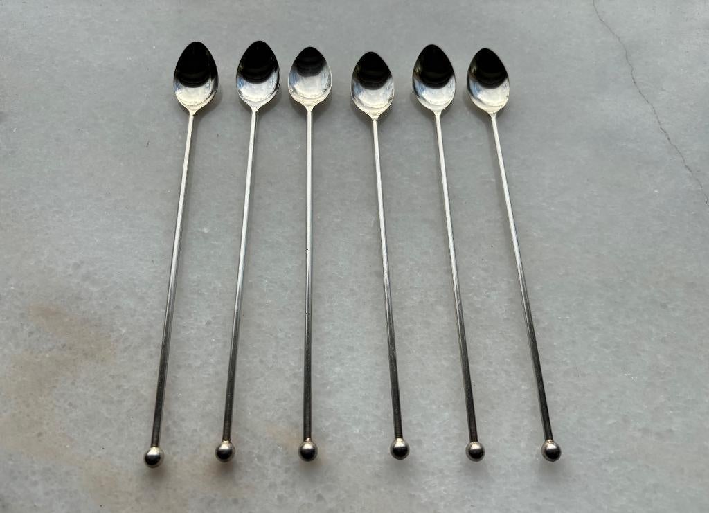 6 Sorbetlepels Stijlappel Lepel AH Verzilverd 18,5 cm, Huis en Inrichting, Keuken | Bestek, Ophalen of Verzenden, Overige materialen