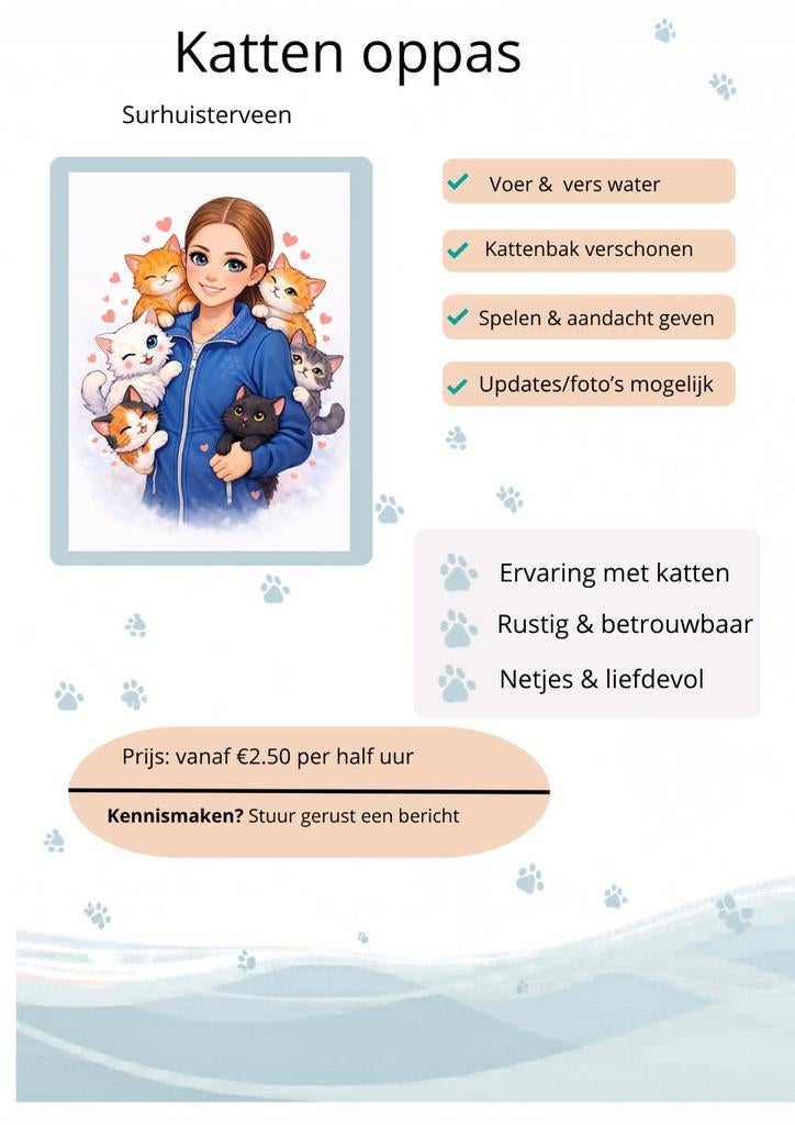 Katten oppas, Dieren en Toebehoren, Ophalen of Verzenden, Nieuw