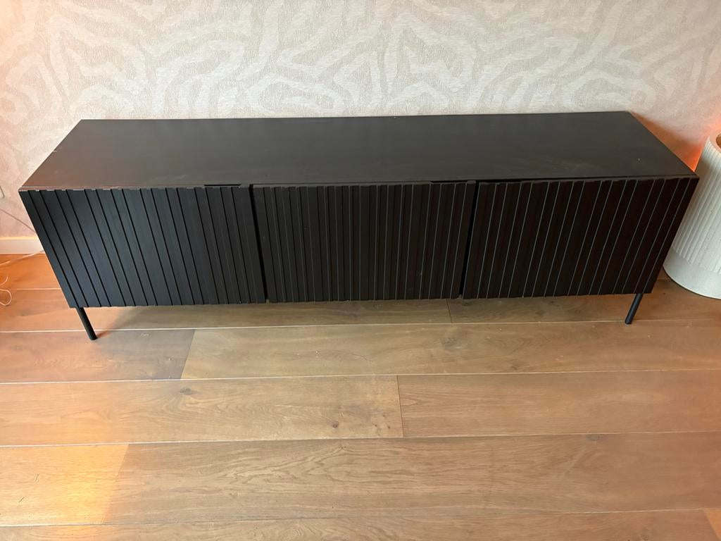 Zwart tv meubel WOOOD Gravure, Ophalen, Gebruikt, 150 tot 200 cm, Minder dan 100 cm