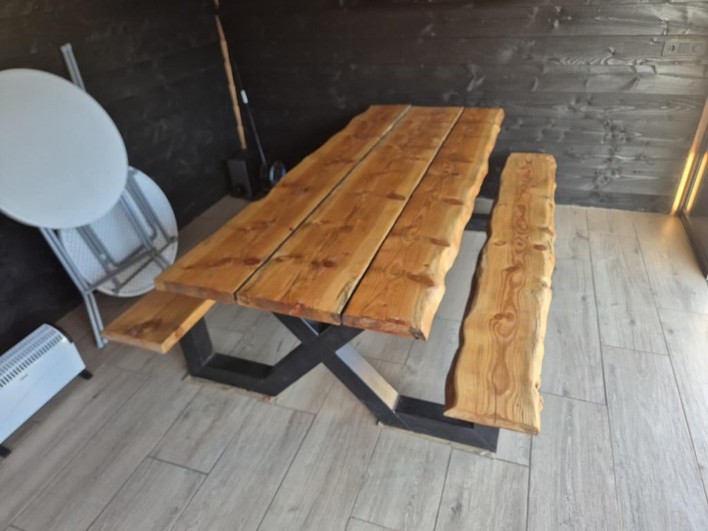 Picknicktafel douglas met stalen frame, Ophalen, Rechthoekig, Hout