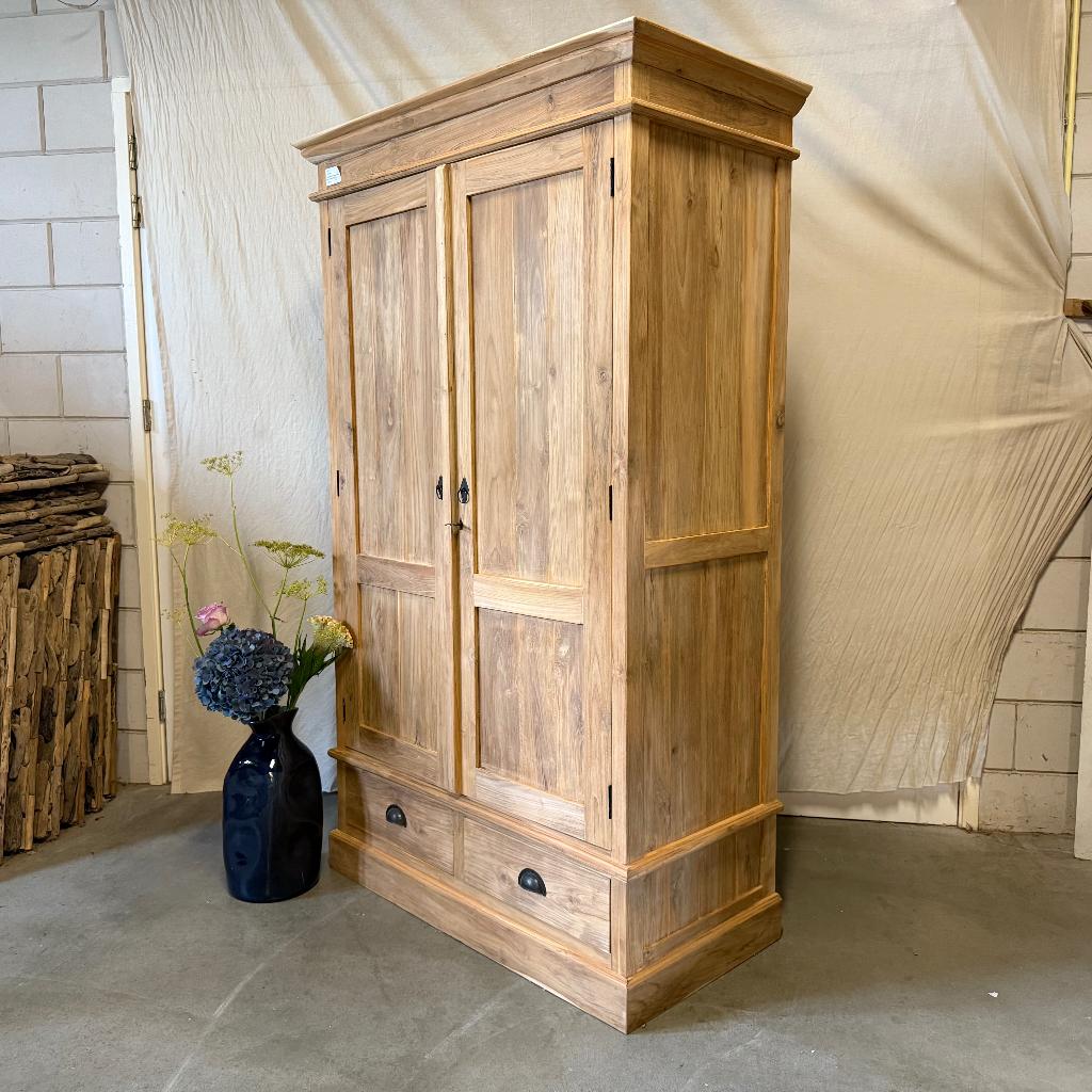Kledingkast - 3 planken - 2 lades - massief teak - TTM Wonen, Met deur(en), TTM Wonen, Meubels – (Perzische) Tapijten en Woonaccessoires