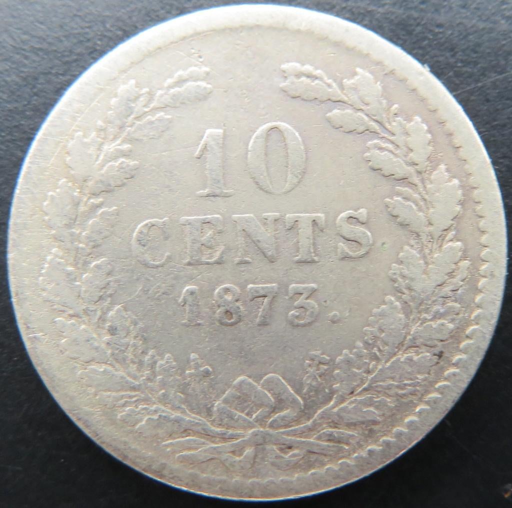 10 Cent 1873, Koning Willem III, Verzenden, Zilver, 10 cent