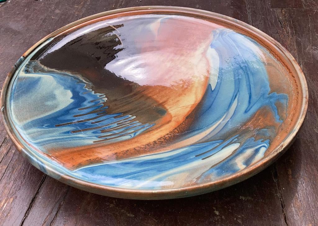 Vintage meerkleurige schaal, Gebruikt, Schaal, Rond, Ophalen of Verzenden