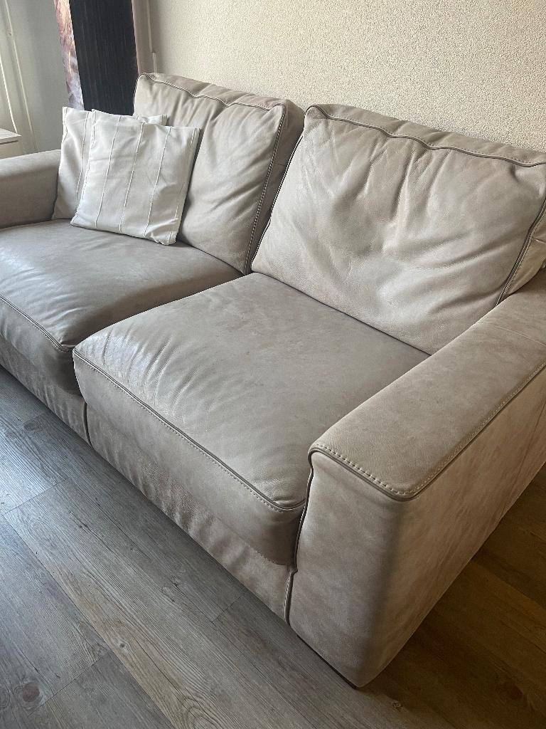 Bankstelsel taupe kleur 2 en 3 Zits, Huis en Inrichting, Banken | Bankstellen, Ophalen, Gebruikt, 75 tot 100 cm, Rechte bank