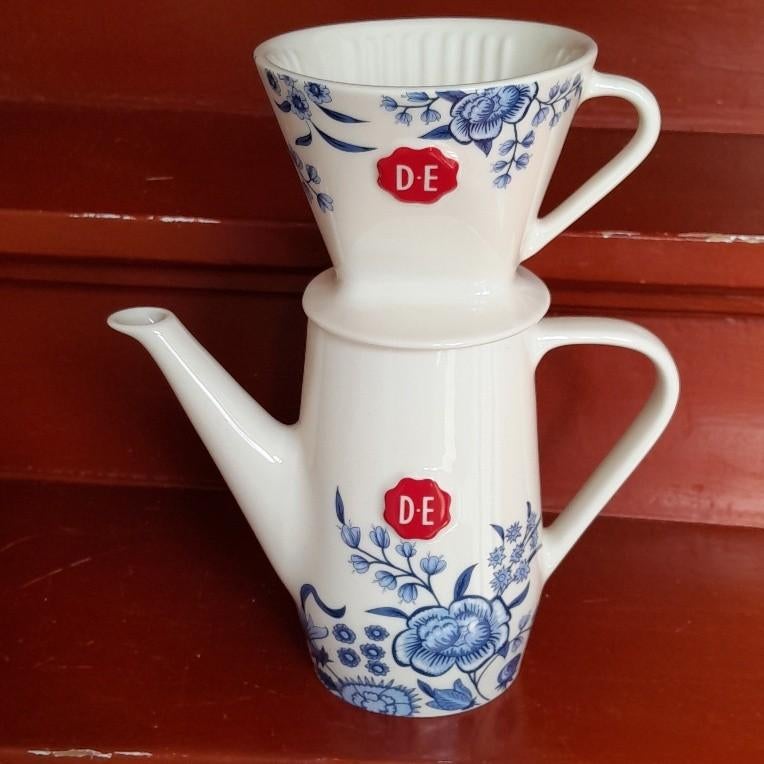Koffiepot met filter Douwe Egberts, Huis en Inrichting, Keuken | Servies, Zo goed als nieuw, Overige typen, Overige stijlen, Porselein