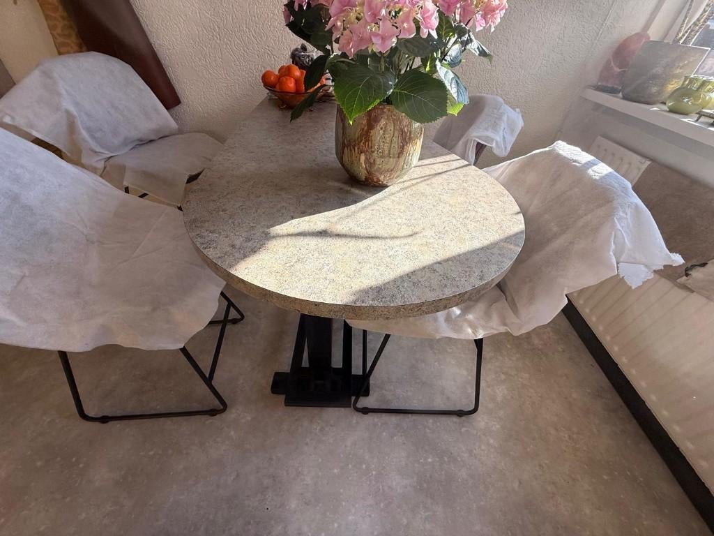 Compacte halfhoge bartafel/eetbar met 4 luxe barstoelen, Ophalen, 50 tot 100 cm, Zo goed als nieuw, 150 tot 200 cm