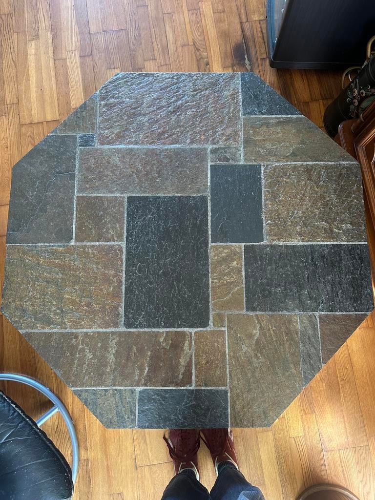 Handgemaakte zeshoekige leisteen salontafel, Ophalen, Zo goed als nieuw, Minder dan 50 cm, Rechthoekig