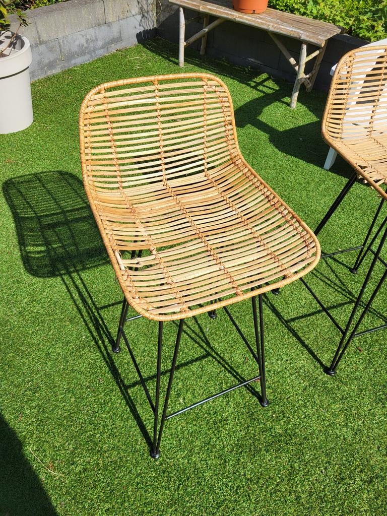 Set van 2 rotan barkrukken met metalen onderstel, 2 krukken, Ophalen, 60 tot 90 cm