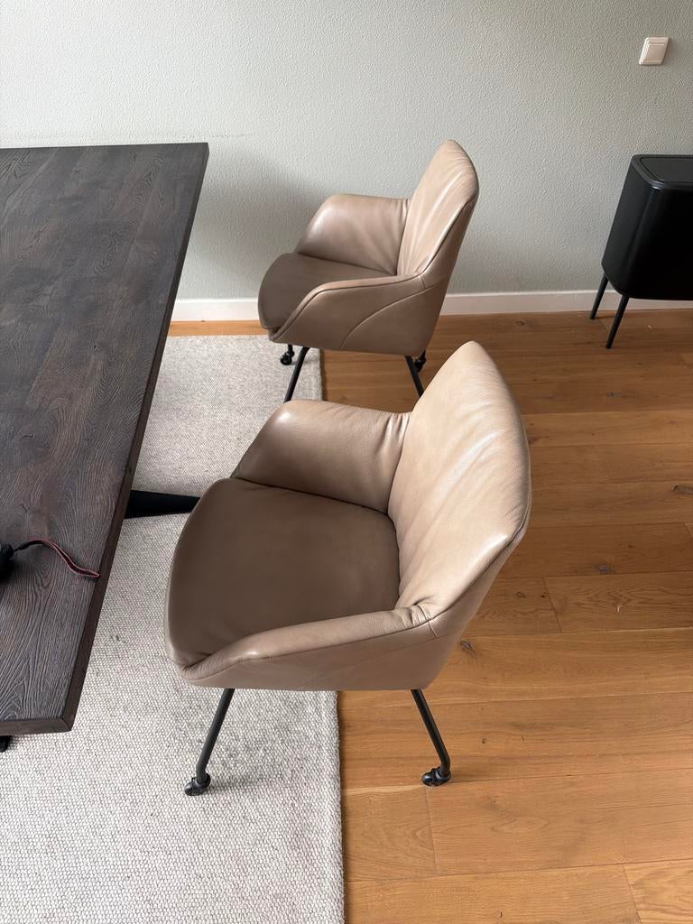 4 stoelen - Eetkamerstoelen, Ophalen, Gebruikt, Bruin, Leer