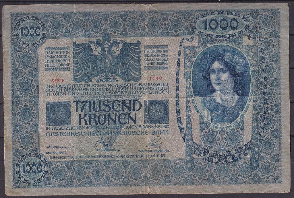 Oostenrijk-Hongarije 1000 korona 1902, Verzenden, Oostenrijk, Los biljet
